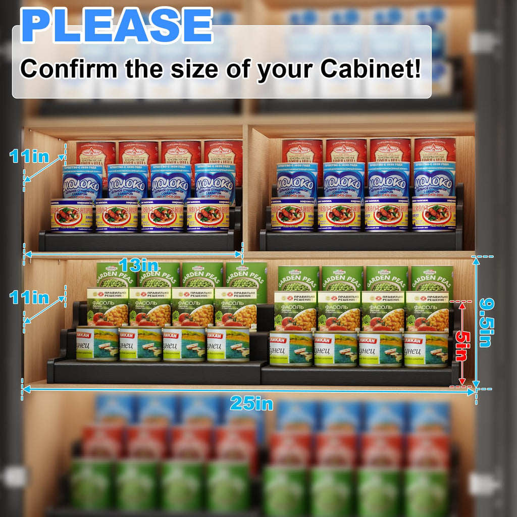 Expandable Bamboo Can Rack Organizer, 3-Tier Adjustable Pantry Storage, Can Holder for Kitchen & Pantry, Canned Food Soda Organizer, Holds Up to 24 Cans, Black (Patent Pending)