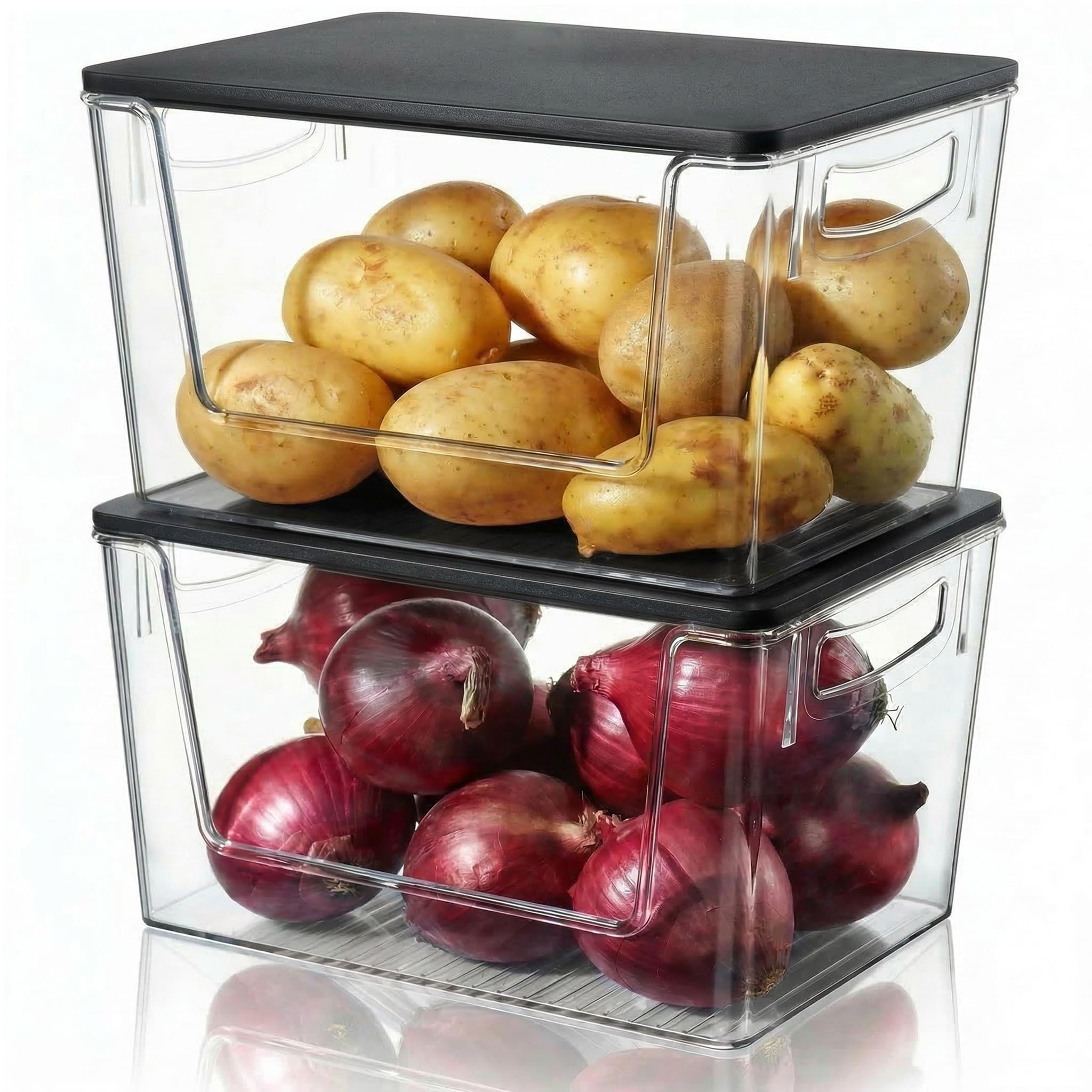 Pantry Organizers Storage, 2 Pack Large Clear Storage Bins for Onion, Potato, Garlic, Canned Food, Organizer Bins for Under Sink, Kitchen, Countertop, Bathroom