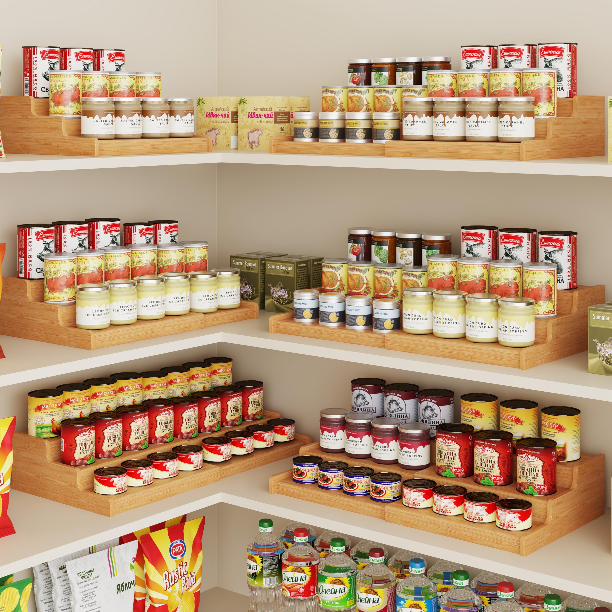 Expandable Bamboo Can Rack Organizer, 3-Tier Adjustable Pantry Storage, Can Holder for Kitchen & Pantry, Canned Food Soda Organizer, Holds Up to 24 Cans, Black (Patent Pending)