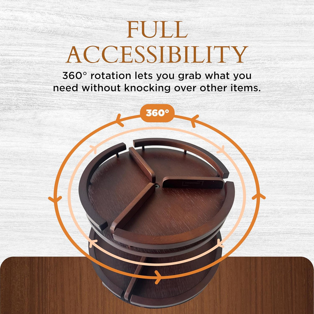 2 Tier Lazy Susan Organizer – 12" Bamboo Rotating Spice Rack Organizers with Adjustable Height Turntable for Cabinet, Pantry, Medicine Cabinet, Kitchen, Spinning Bathroom Counter Top Organizers