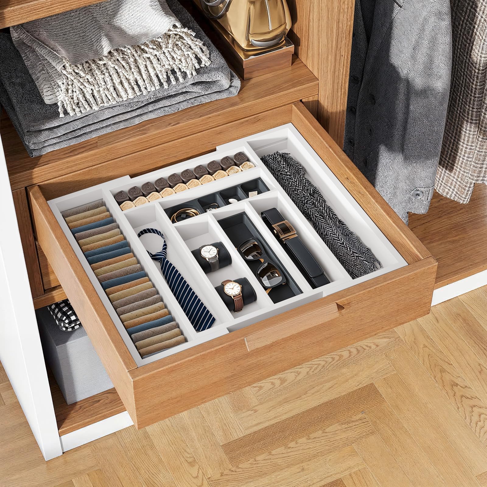 Pipishell Bamboo Expandable Silverware Drawer Organizer