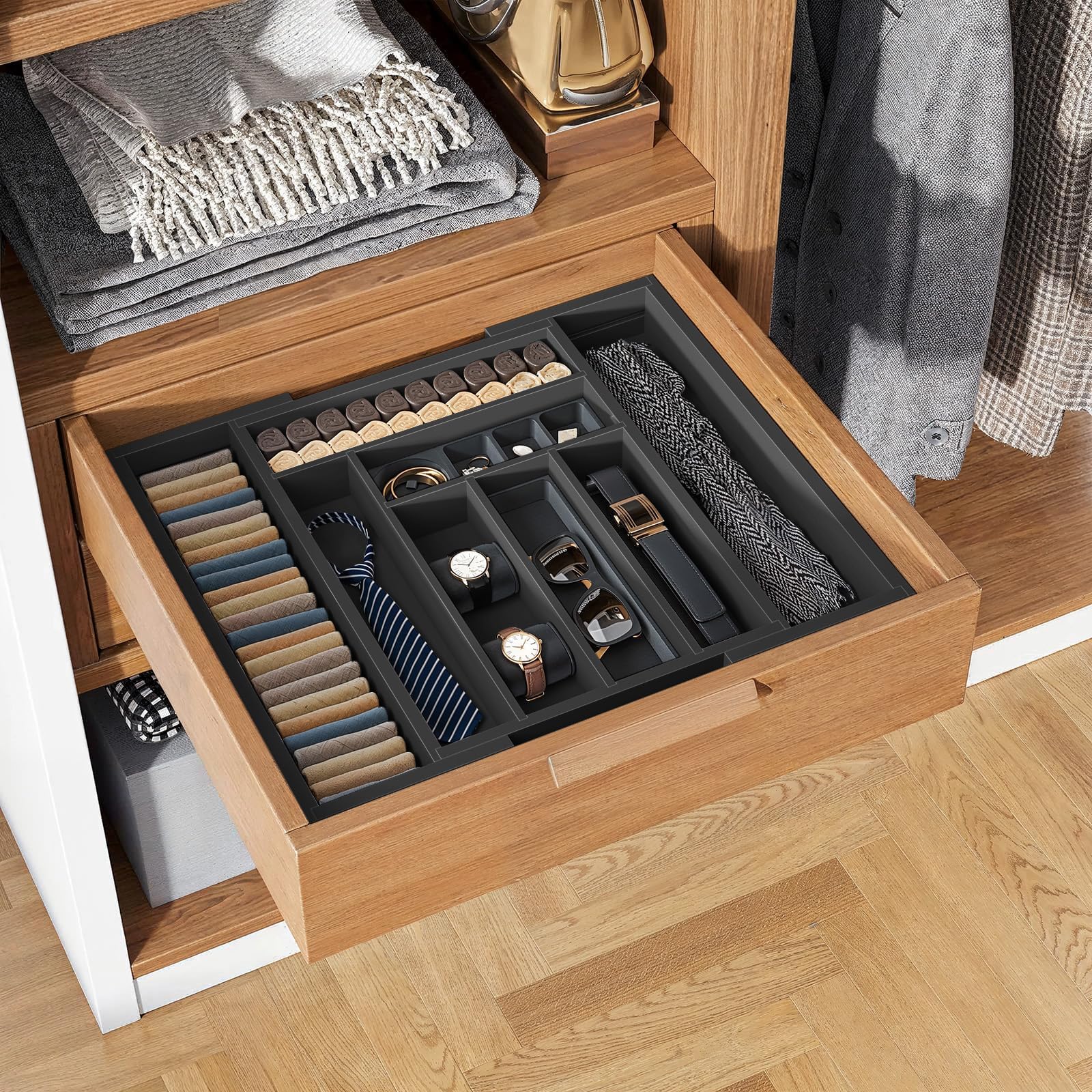 Pipishell Bamboo Expandable Silverware Drawer Organizer