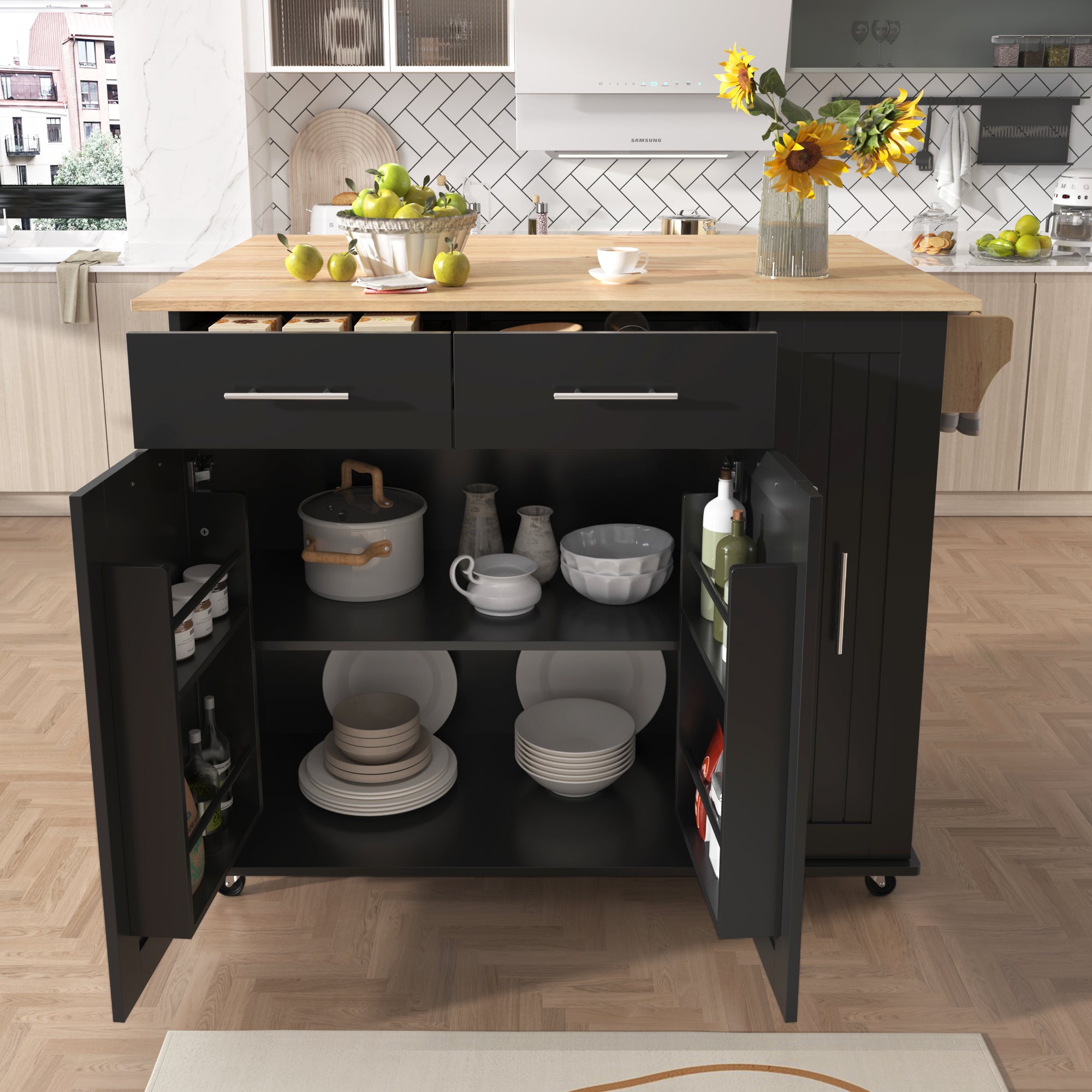 KS-Kitchen Island With Drop Leaf